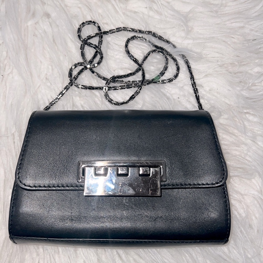 ZAC Zac Posen Mini Eartha Leather Crossbody Bag In Black and cream